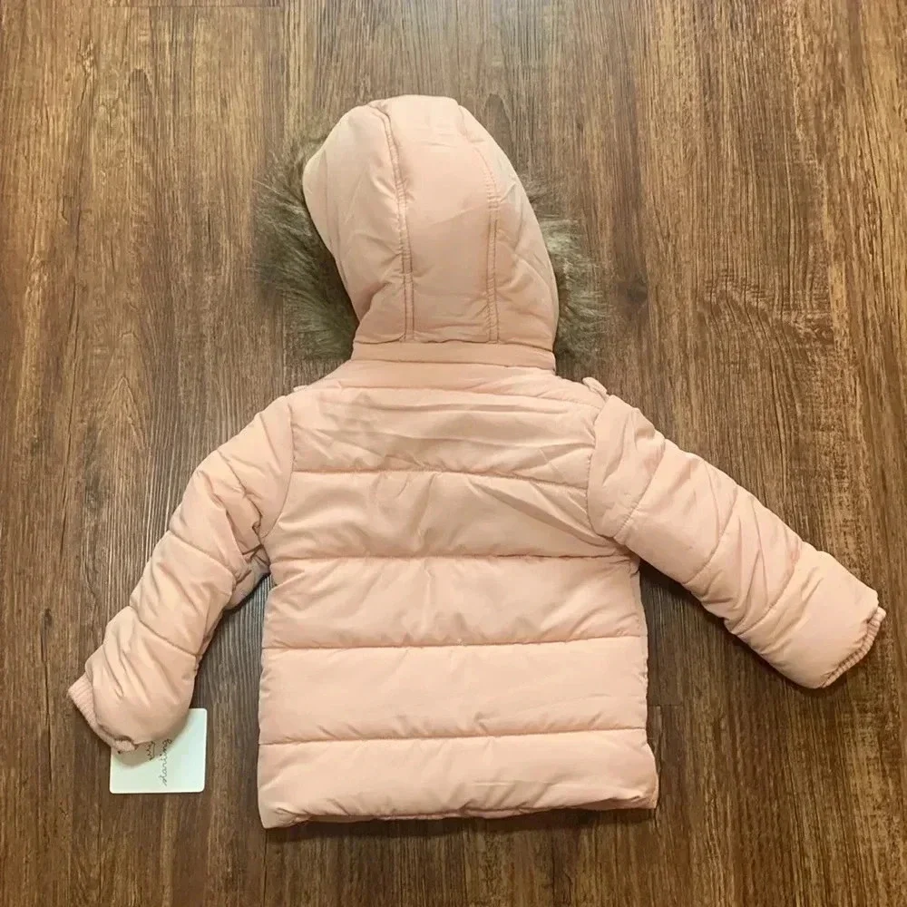 NWT Pink Toddler Puffer Coat Jacket Fur Hood Sz 18M Starting Out